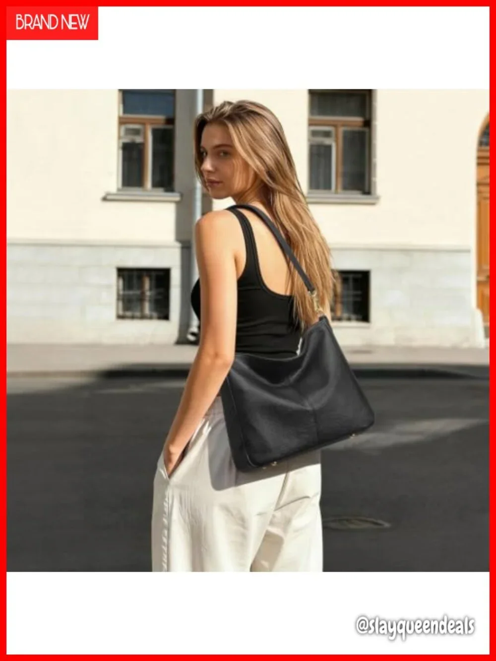 Genuine Leather Hobo Crossbody Bag with 2 Straps